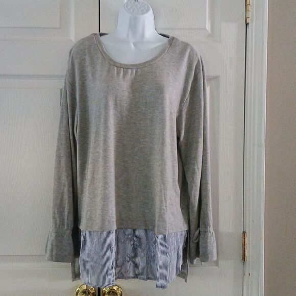 Derek Heart gray upper and blue white striped lower long sleeve top Sz 3X NWOT - Picture 1 of 5